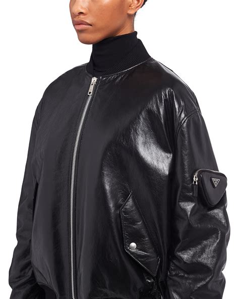 prada bomberjacke xxl|Black Oversized Nappa Leather Bomber Jacket .